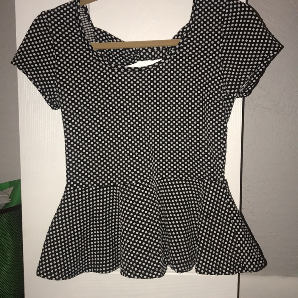 Wet seal black and white polka dot peplum shirt